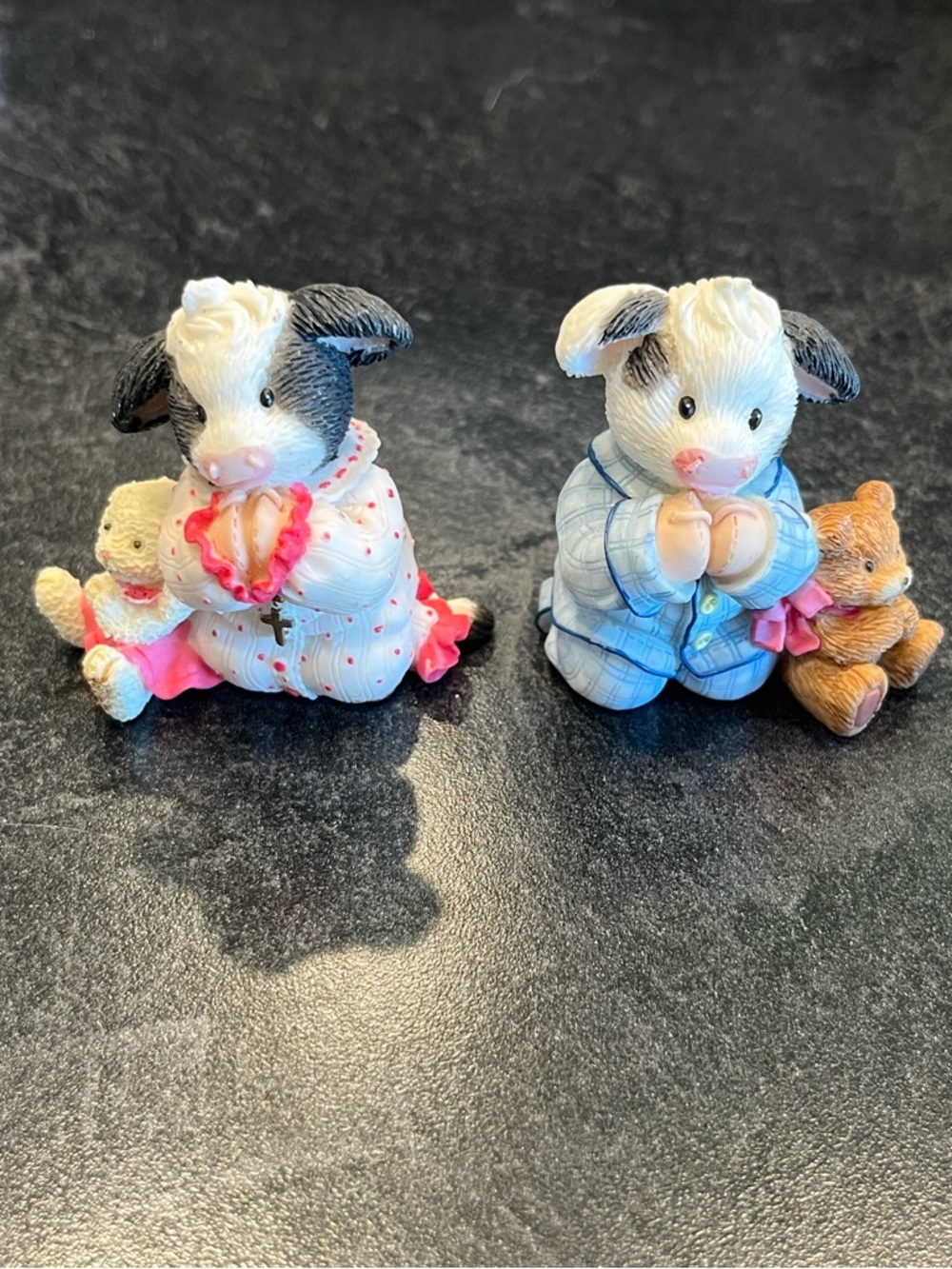 Enesco Mary's Moo Moos "Jesus Loves Moo" Blue Boy and Pink Girl set Grandma Core
